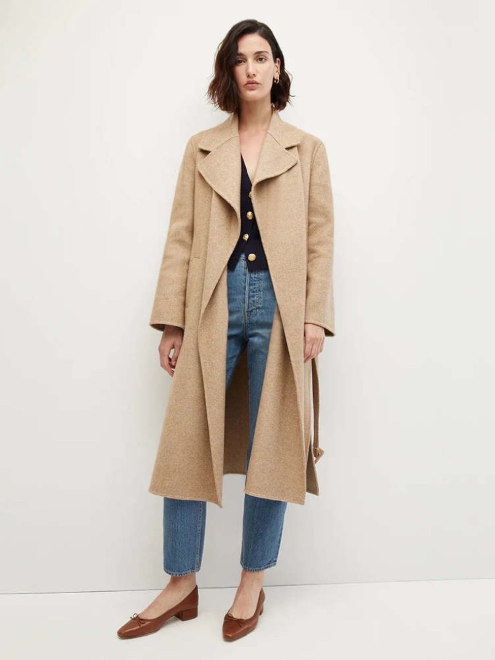 Veronica Beard Roberta Herringbone Coat, Camel/Ivory, Size M, EUC
